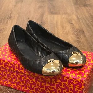 TORY BURCH Gold Tap Toe Kaitlin Ballet Flats